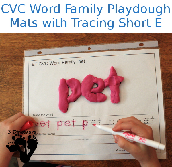 New CVC Word Family Playdough Mats With Tracing: Short E - 3Dinosaurs.com