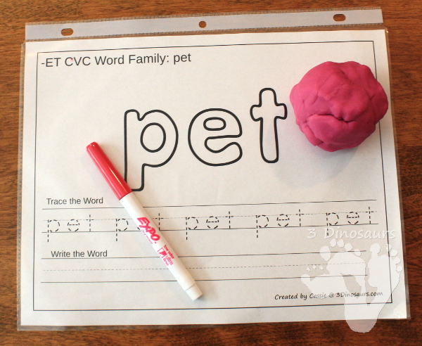 New CVC Word Family Playdough Mats With Tracing: Short E - 3Dinosaurs.com