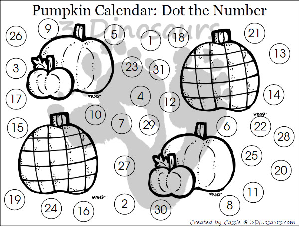 Free 2016 Pumpkin Calendar Set - 3Dinosaurs.com