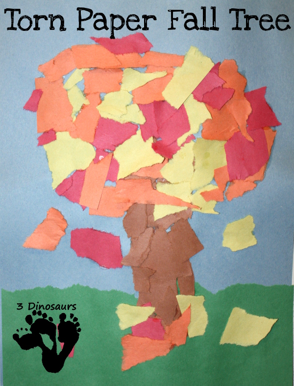 Torn Paper Fall Tree: great fine motor and craft together  - 3Dinosaurs.com