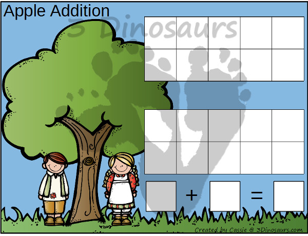 Free Apple Themed Addition & Subtraction Mats: adding or subtracting using numbers 1 to 10 - 3Dinosaurs.com