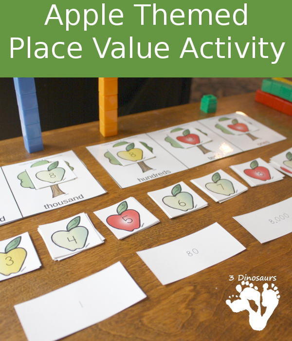 Free Apple Themed Place Value Activity - ones through hundred billion with hands on mats and sheets to record information - 3Dinosaurs.com