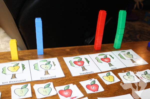 Free Apple Place Value Activity - ones through hundred billion with hands on mats and sheets to record information - 3Dinosaurs.com