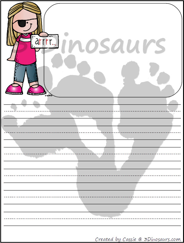 Free Pirate Themed Writing paper - 8 different images and 4 page types to use with kids - 3Dinosaurs.com