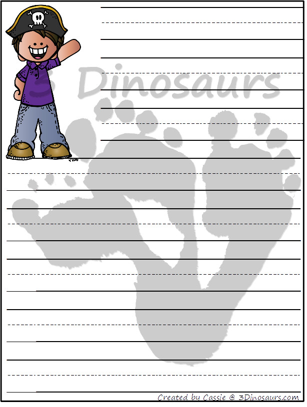 Free Pirate Themed Writing paper - 8 different images and 4 page types to use with kids - 3Dinosaurs.com