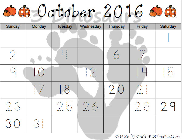 Free 2016 Pumpkin Calendar Set - 3Dinosaurs.com