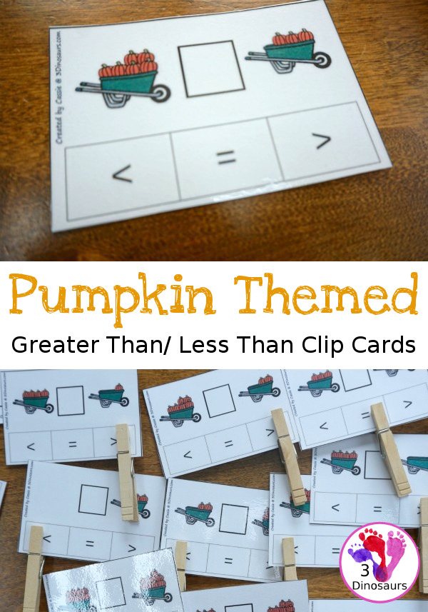 FREE Pumpkin Themed Greater Than Less Than Clip Cards - numbers 0 to 10 - 3Dinosaurs.com