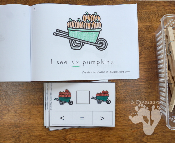 FREE Pumpkin Themed Greater Than Less Than Clip Cards - numbers 0 to 10 - 3Dinosaurs.com