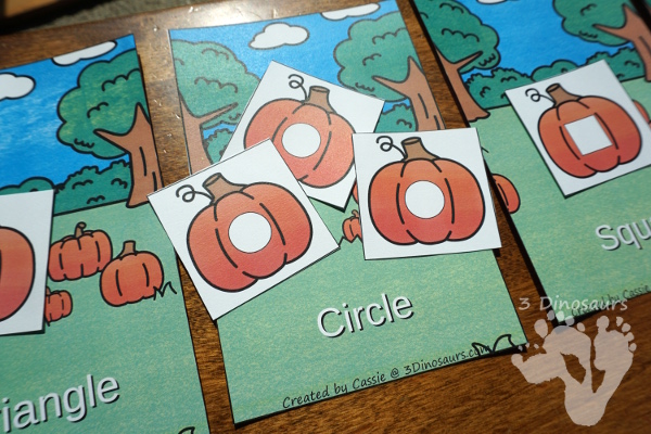 FREE Fun Hands-On Pumpkin Shape Sorting - circle, square, rectangle, and triangle - 3Dinosaurs.com