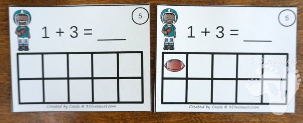 Free Football Ten Frame Addition Cards - 12 cards with recording sheet with two styles of cards - 3Dinosaurs.com