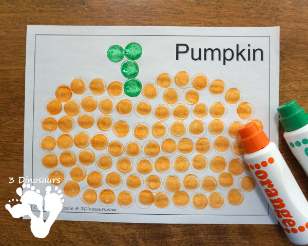 Free Fall Dot Markers: Apple, Leaf & Pumpkin - 2 page options for each of the fall themes - 3Dinosaurs.com