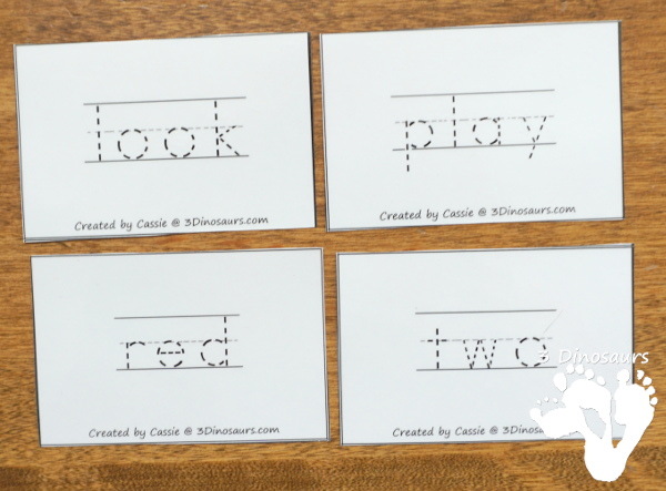 Free Tracing Sight Word Cards: All 220 Sight Words - 8 cards per page with them sorted by sight word lists - 3Dinosaurs.com