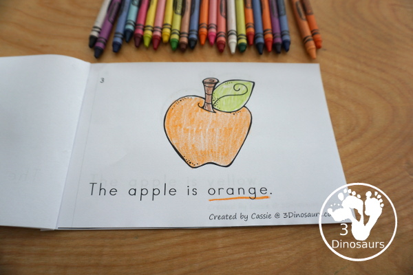 Free Apple Color Easy Reader Book & Clip Cards - 11 colors words in an apple themed book with matching apple themed color clip cards - 3Dinosaurs.com