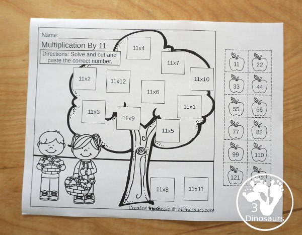 Free Apple Multiplication Cut & Paste - numbers 1 to 12 with 12 pages of printables for kids to work on cuting and pasting multiplication - 3Dinosaurs.com