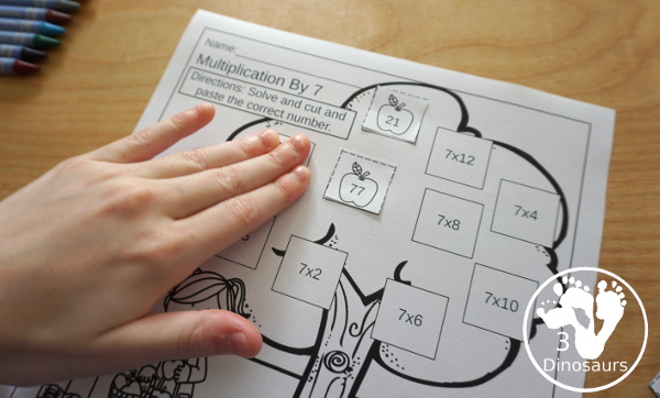 Free Apple Multiplication Cut & Paste - numbers 1 to 12 with 12 pages of printables for kids to work on matching multiplication - 3Dinosaurs.com