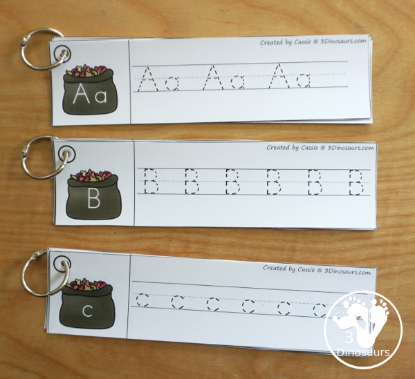 Leaf Activities Pack: Leaf Themed ABC Tracing Strips - has all 26 letters of the alhpabet with three variations with uppercase and lowercase, uppercase only and lowercase only - 3Dinosaurs.com