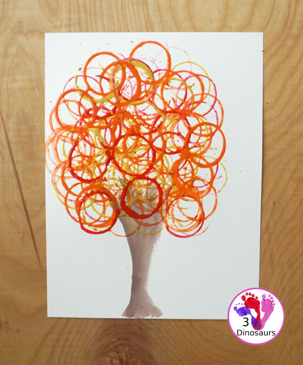 Paper Roll Stamped Fall Tree - An Easy Fall Painting that kids can do in a few easy steps - 3Dinosaurs.com