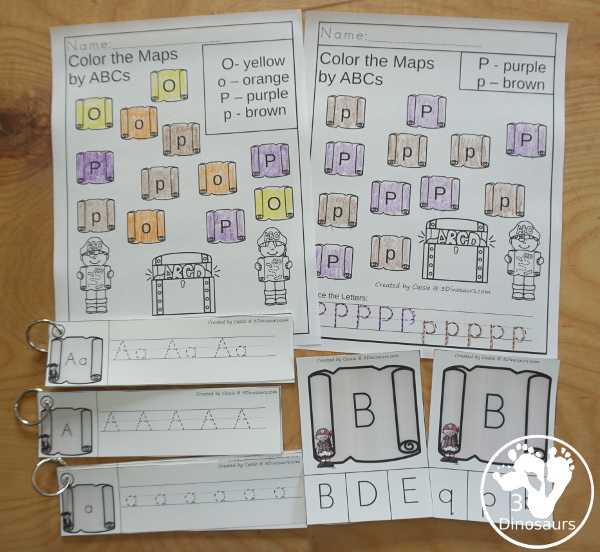 Pirate Activity Pack: ABCS - you have all 26 letters of the alphabet in a mix of activities with pirate themed no-prep find and color ABCs, pirate themed alphabet clip cards and private themed ABC tracing strips - 3Dinosaurs.com