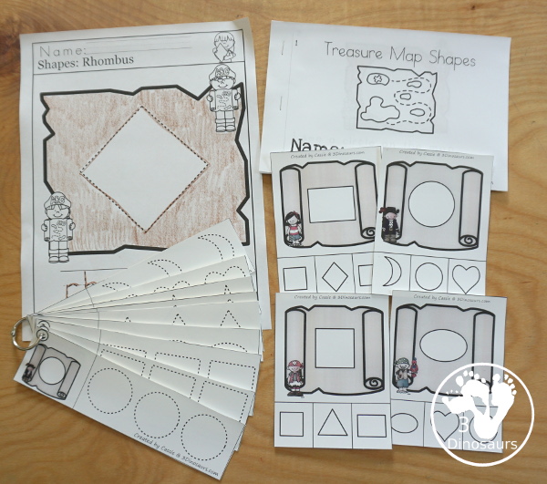 Pirate Activity Pack: Shapes - You have 9 shapes for kids to learn with no-prep pirate shape printables, map themed shape clip cards, pirate themed shape tracing strips - 3Dinosaurs.com