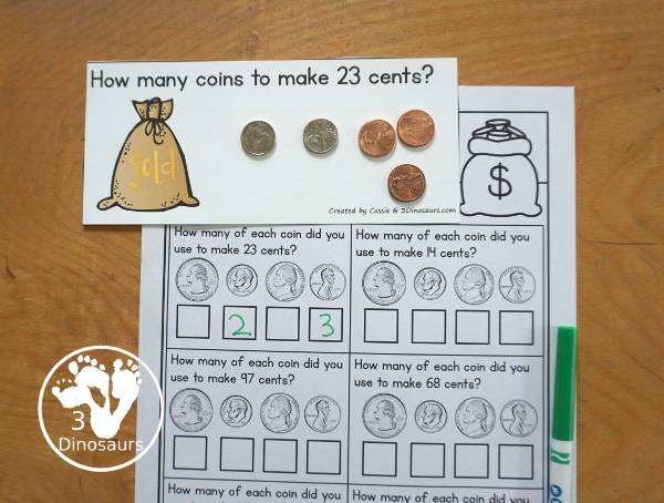 Free Jack and the Beanstalk Counting Coins Printable - has 6 task cards for counting coins up to a number and then a recording worksheet. This can be used with Jack and the Beanstalk and without it. - 3Dinosaurs.com