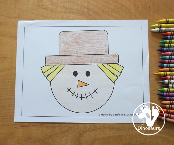 Free Scarecrow Fine Motor Mat Printables - has 5 fine motor mats  with scarecrow templates, scarecrow tracing pages, and a scarecrow dot marker page. All great fine motor activities for kids in preschool, prek and kindergarten.  3Dinosaurs.com