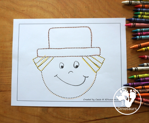 Free Scarecrow Fine Motor Mat 
Printables - has 5 fine motor mats  with scarecrow templates, scarecrow tracing pages, and a scarecrow dot marker page. All great fine motor activities for kids in preschool, prek and kindergarten.  3Dinosaurs.com