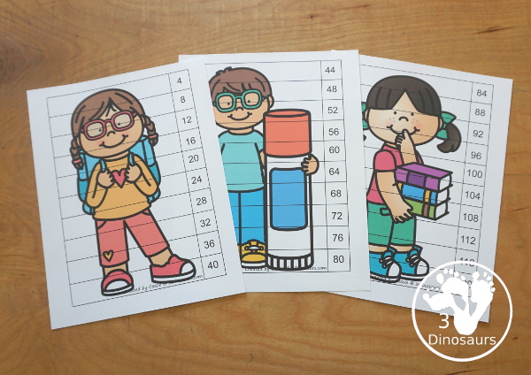 School Kids Skip Counting Puzzles: Skip Counting by 1 to 12 - you have three skip counting puzzles for each number. A great skip counting center idea for kids. - 3Dinosaurs.com