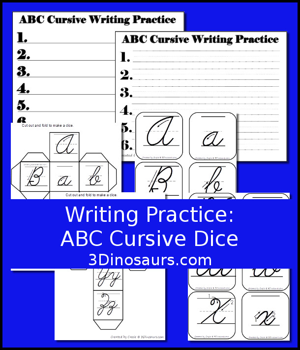 Writing Practice ABC Cursive Dice - 3Dinosaurs.com