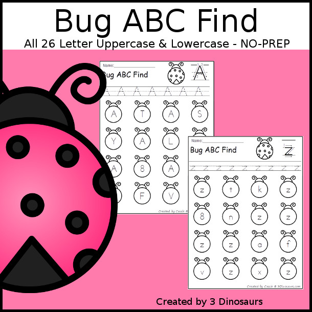 Easy No-Prep Bug ABC Find - easy no-prep printables with a fun bug theme 52 pages with uppercase and lowercase $ - 3Dinosaurs.com