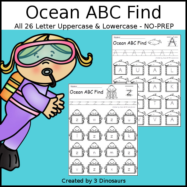 Easy No-Prep Ocean ABC Find - easy no-prep printables with a fun summer theme 52 pages with uppercase and lowercase $ - 3Dinosaurs.com