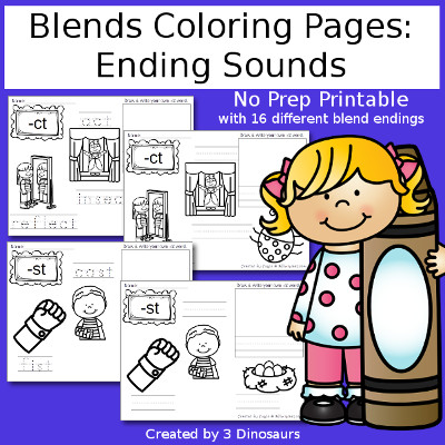 Blends Coloring Pages: Ending Sounds - 3Dinosaurs.com