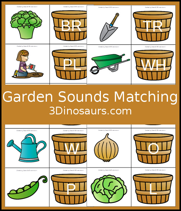 Free Garden Themed Beginning Sounds Matching - with single letter and blends for beginning sounds - 3Dinosaurs.com