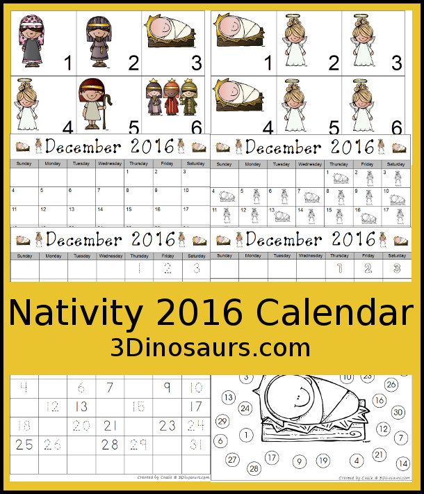 Free 2016 Nativity Calendar Printable - 3Dinosaurs.com