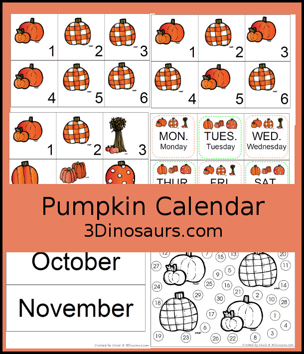 Free 2016 Pumpkin Calendar Set - 3Dinosaurs.com