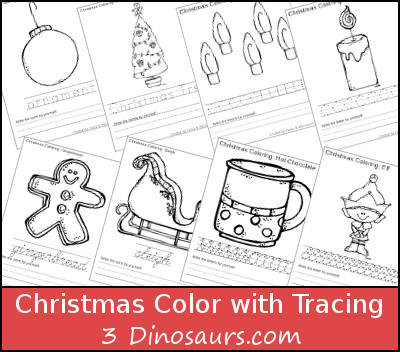 Free Christmas Coloring with Word Print & Cursive Printable - 3Dinosaurs.com