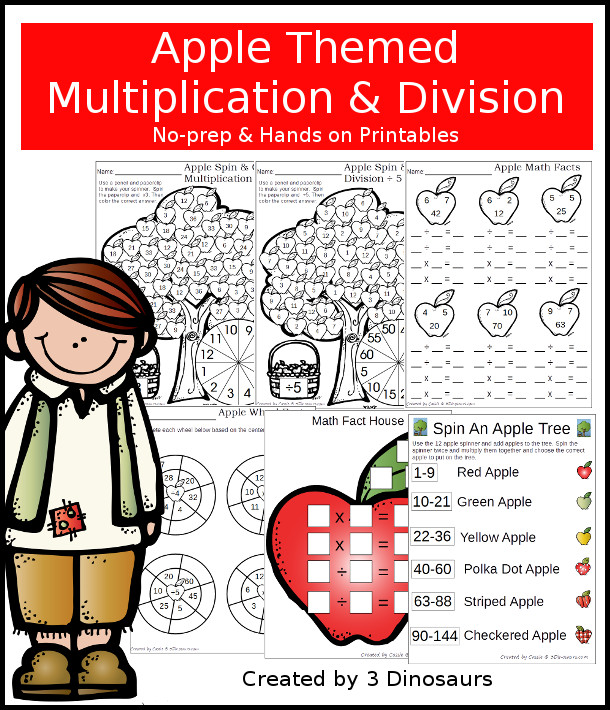 Apple Themed Multiplication and Division with no prep and hands on activities $ - 3Dinosaurs.com