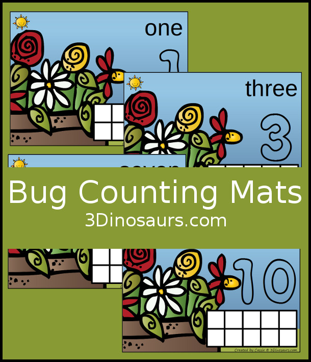 Free Bug Counting Mats: 1 to 10 - hands-on math with playdough number and ten frames - 3Dinosaurs.com