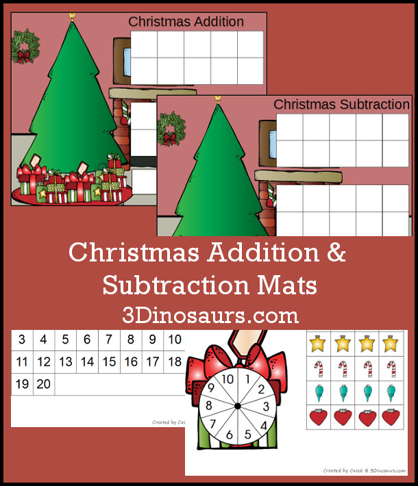 Free Hands-On Christmas Themed Addition & Subtraction Mats - 10 frames and adding from 1 to 20 - 3Dinosaurs.com