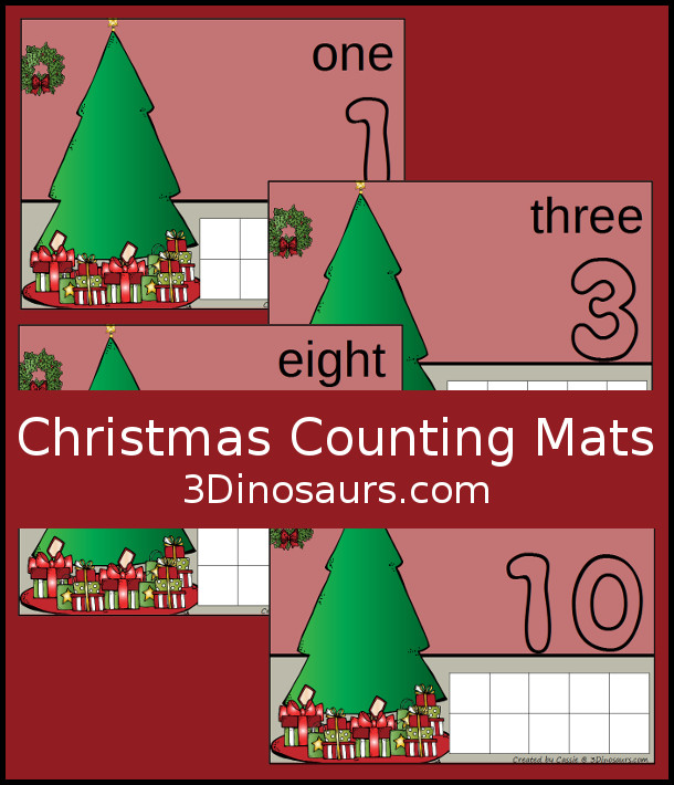FREE Hands-On Christmas Counting Mats for Numbers 1 to 10 - 12 pages of printables - 3Dinosaurs.com