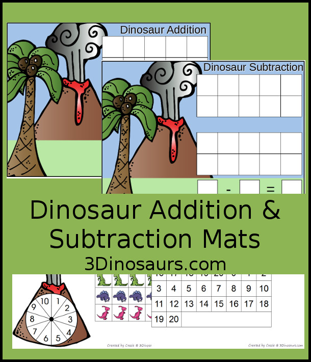 Free Dinosaur Themed Addition & Subtraction Mats: adding or subtracting using numbers 1 to 10 - 3Dinosaurs.com