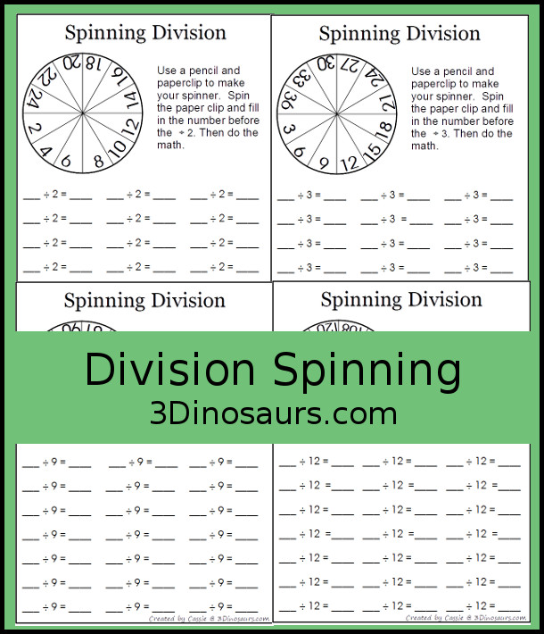 Free Spinning Division Printable: 1 through 12  - 3Dinosaurs.com