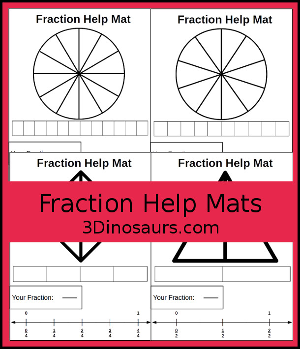 Free Fraction Help Mats - * pages of fractions to help kids learn with 2 image types and a number line - 3Dinosaurs.com