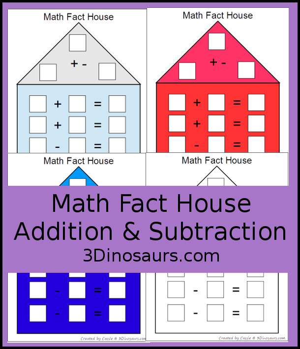 Free Math Fact House for addition and subtraction - 8 mats to pick from and use - 3Dinosaurs.com