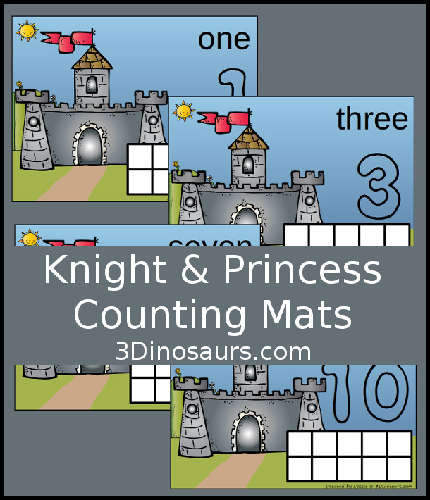 Free Knight & Princess Medieval Counting Mats: 1 to 10 - hands-on math with playdough number and ten frames - 3Dinosaurs.com