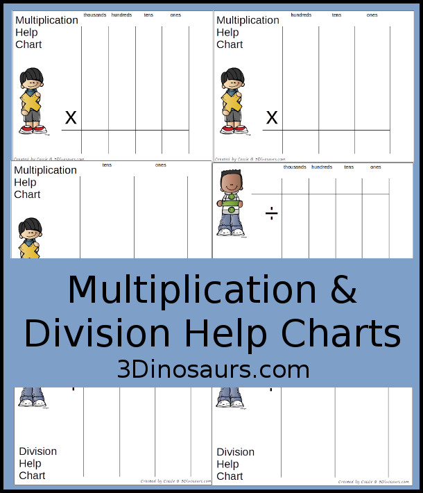 Free Place Value Mats for Multiplication & Division - 3 mats for multiplication and division with different levels of place value - 3Dinosaurs.com