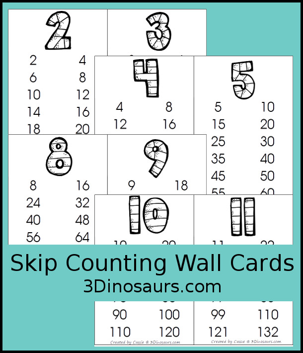 Free Skip Counting Wall Cards - 3Dinosaurs.com