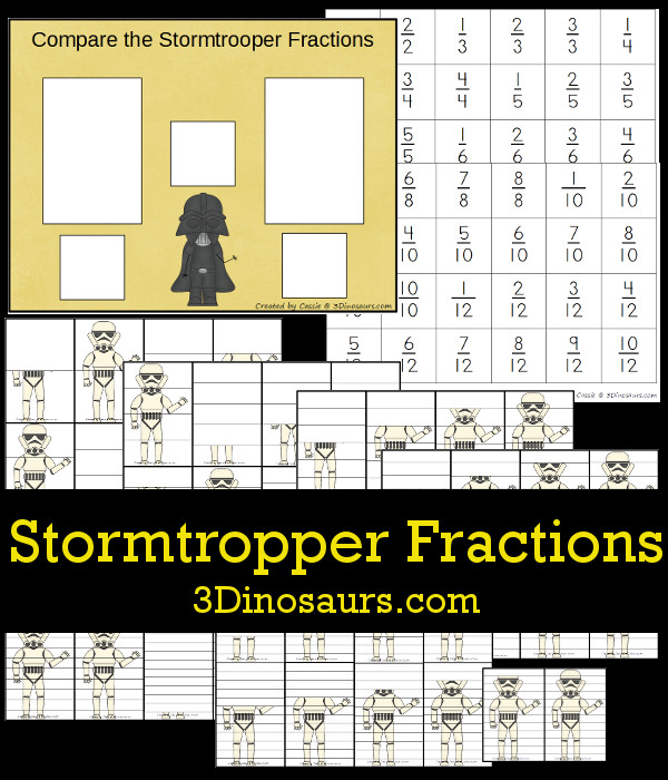 Free Comparing Stormtrooper Fractions - hands on look at compare different fractions with a Star Wars Theme - 3Dinosaurs.com