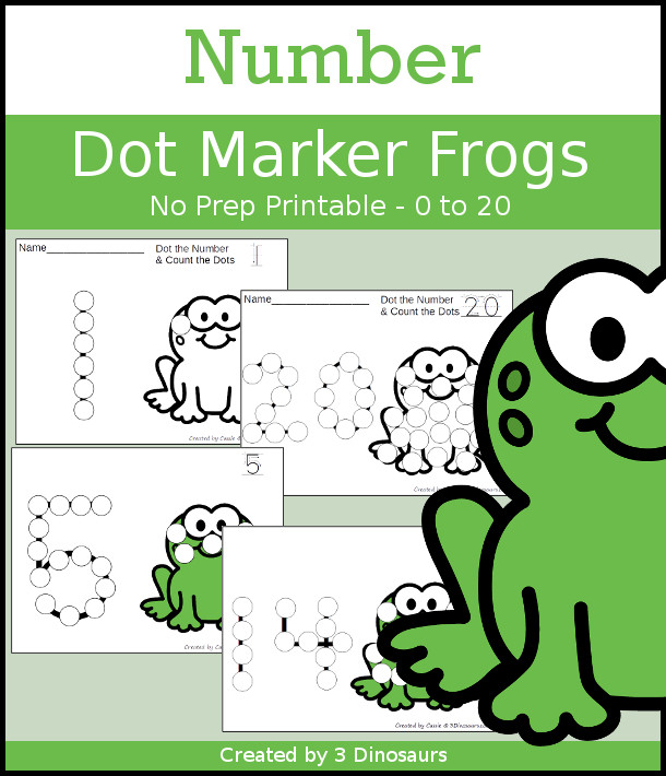 Frog Dot the Number & Count the Dots - numbers 0 to 20 with dot marker activities for kids to work on numbers and counting - 3Dinosaurs.com