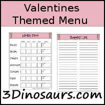 Valentines Theme Menu Printable