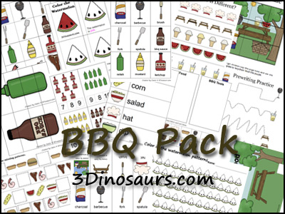 BBQ Printable Pack - with over 60 pages for a prek and kindergarten pack and a 9 page tot and preschool pack - 3Dinosaurs.com